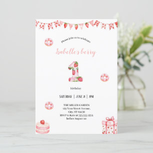 Leuke Berry Eerste Strawberry verjaardagsuitnodigi Kaart