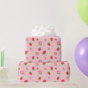 Leuke bessen zoete aardbei patroon roze cadeaupapier
