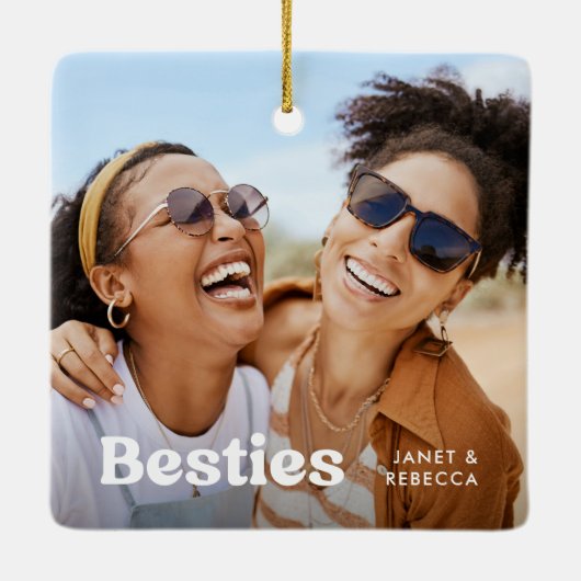 Leuke Besties Foto & Naam/s Keepsake Gift Keramisch Ornament (Achterkant)