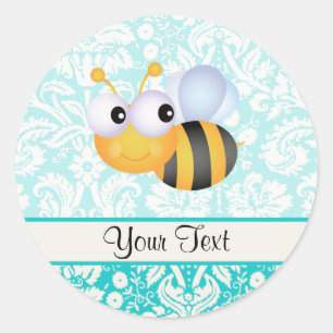 Leuke bij; Blauwgroen damast patroon Ronde Sticker