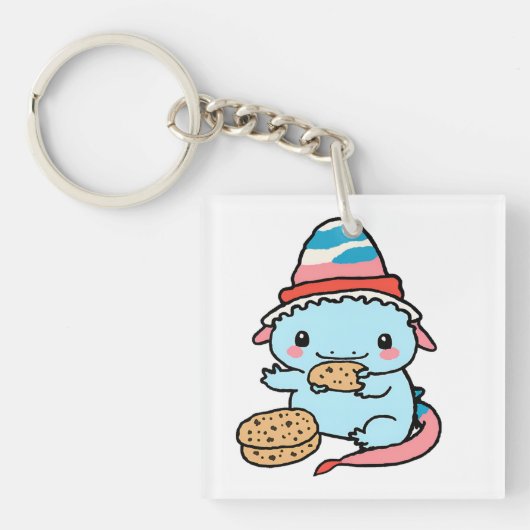 Leuke blauwe axolotls kerst sleutelhanger (voorkant)