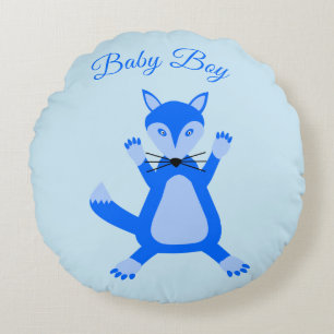 Leuke blauwe baby jongen vos geboorte aankondiging rond kussen