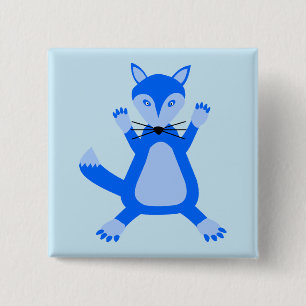 Leuke blauwe baby jongen vos vierkante button 5,1 cm