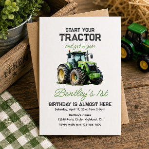 Leuke blauwe boerderij groene tractor 1e verjaarda kaart