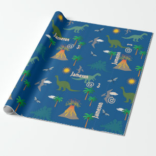 Leuke Blauwe Dinosaurus Patroon Wildlife Planten N Cadeaupapier
