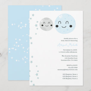 Leuke Blauwe en Grijze Planeten Baby Meisje Douche Kaart