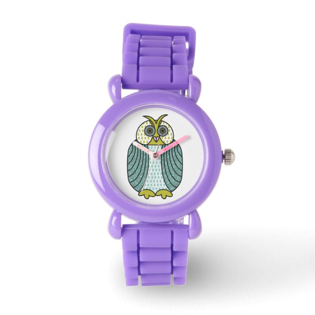 Leuke blauwe en groene uil illustratie horloge (Voorkant)