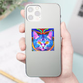 Leuke Blauwe Kat met Gele Ogen Ai Art Sticker (Telefoon)