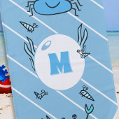 Leuke Blauwe Krab Zee Dieren Kinder Monogram Stran Strandlaken