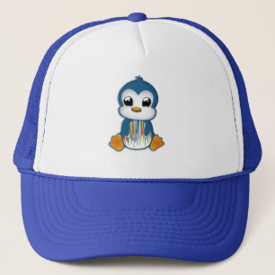 Leuke blauwe oranje pinguïn trucker pet