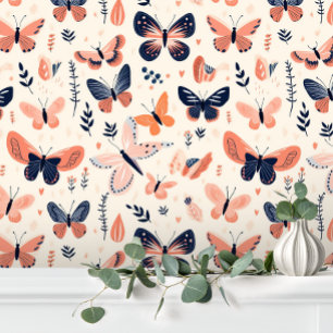 Leuke Blauwe Oranje Vlinder Bloemen Behang