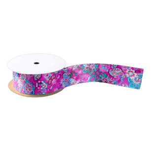 Leuke blauwe roze bloemen patronen lint