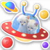 Leuke blauwe tweeling kittens katten in ufo's vlie sticker (Voorkant)