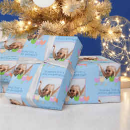 Leuke blauwe verjaardag Gepersonaliseerde foto Tul Cadeaupapier