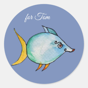 Leuke Blauwe Vis Aangepaste Naam Ronde Sticker