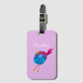 Leuke blauwe vogel waterverf bagagelabel (Voorkant (verticaal))