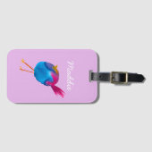 Leuke blauwe vogel waterverf bagagelabel (Voorkant (horizontaal))