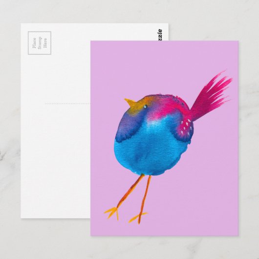 Leuke blauwe vogel waterverf briefkaart (Voorkant / Achterkant)