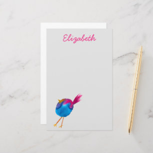 Leuke blauwe vogel waterverf briefpapier