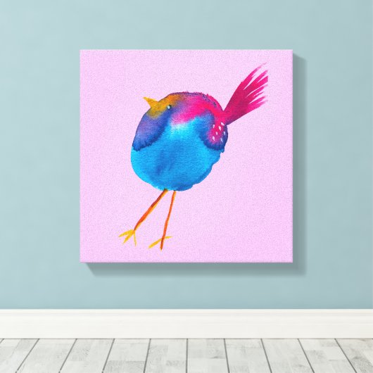 Leuke blauwe vogel waterverf canvas afdruk (Insitu (Houten vloer))