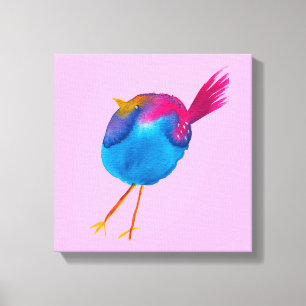 Leuke blauwe vogel waterverf canvas afdruk