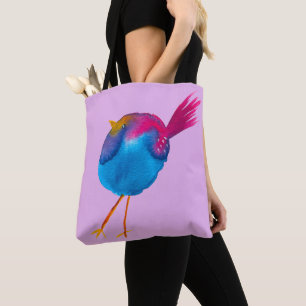 Leuke blauwe vogel waterverf draagtas