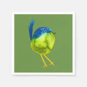 Leuke blauwe vogel waterverf servet