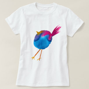 Leuke blauwe vogel waterverf t-shirt