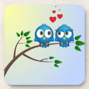 Leuke blauwe vogels in liefdecartoon bier onderzetter