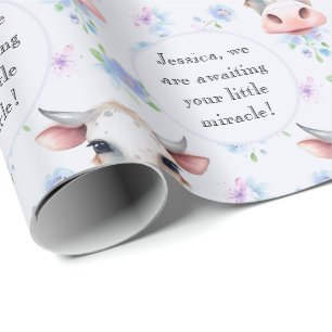 Leuke Blauwe Waterverf Stijl Koe Boerderij Dierlij Cadeaupapier
