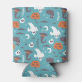 Leuke Blauwgroen Doodle Halloween Patroon Blikjeskoeler (Achterkant)