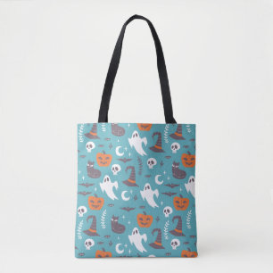 Leuke Blauwgroen Doodle Halloween Patroon Draagtas