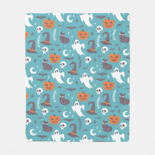 Leuke Blauwgroen Doodle Halloween Patroon Fleece Deken