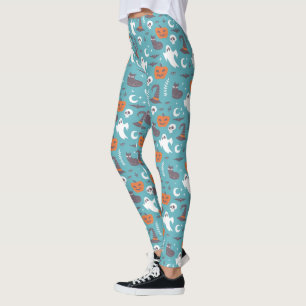 Leuke Blauwgroen Doodle Halloween Patroon Leggings