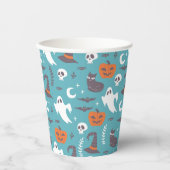 Leuke Blauwgroen Doodle Halloween Patroon Papieren Bekers (Voorkant)