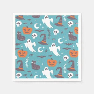 Leuke Blauwgroen Doodle Halloween Patroon Servet
