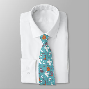 Leuke Blauwgroen Doodle Halloween Patroon Stropdas
