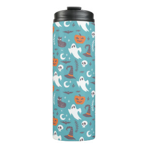 Leuke Blauwgroen Doodle Halloween Patroon Thermosbeker
