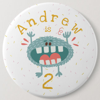 Leuke Blauwgroen Monster Verjaardag Ronde Button 6,0 Cm