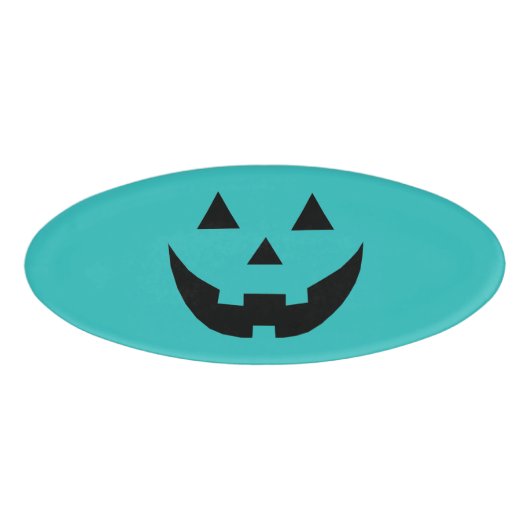 Leuke blauwgroen pompoen jack o lantaarn Halloween Naambadge (Voorkant)