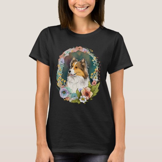 Leuke Bloem Sheltie zomer Bloemen Shetland Sheepdo T-shirt (Voorkant)