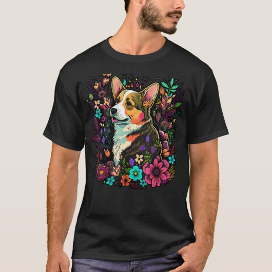 Leuke Bloem Zomer Bloemen Welsh Corgi 6 T-shirt (Voorkant)