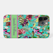 Leuke bloemen bladeren aqua mint monogram patroon Case-Mate iPhone case (Achterkant (horizontaal))