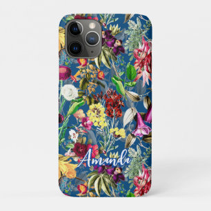 Leuke bloemen bladeren blauw monogram patroon iPhone 11 pro hoesje