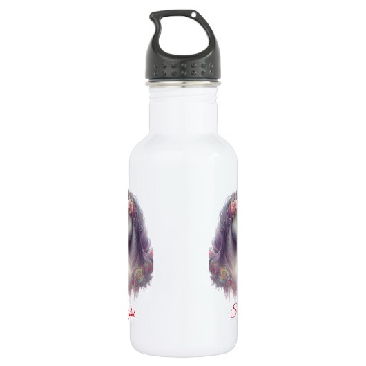 Leuke Bloemen Eenhoorn Waterverf Gepersonaliseerd Waterfles (Achterkant)