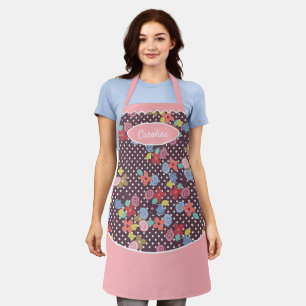 Leuke  Bloemen Polkadots Patroon Roze Paarse Schort