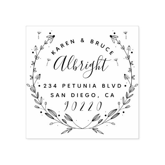 Leuke Bloemenkrans Trouwnaam Retouradres Rubberstempel (Afrduk)