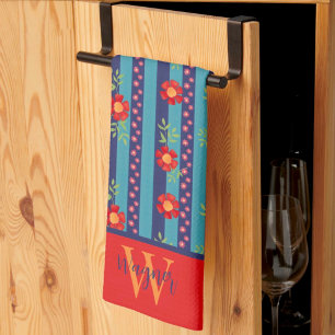 Leuke bloemenstreep Stijlvolle aangepaste Initiaal Theedoek