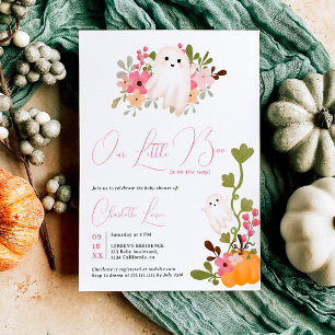 Leuke bloemige spookpompoen kleine boo baby shower kaart