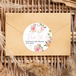 Leuke bloemige spookpompoen kleine boo baby shower ronde sticker